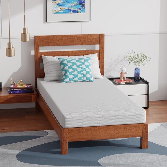 PayLessHere 6 Inch Twin XL Green Tea Memory Foam Mattress Cooling Gel Infused Mattress,Medium Firm Mattresses Fiberglass Free/CertiPUR-US Certified/Bed-in-a-Box/Pressure Relieving Twin XL Size,White