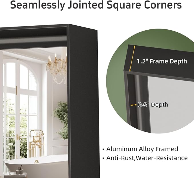 16x24 inch Black Bathroom Mirrors for Over Sink, Small Bathroom Mirror, Rectangle Metal Framed Vanity Wall Mirrors, Anti-Rust, Tempered Glass, Hangs Horizontally or Vertically
