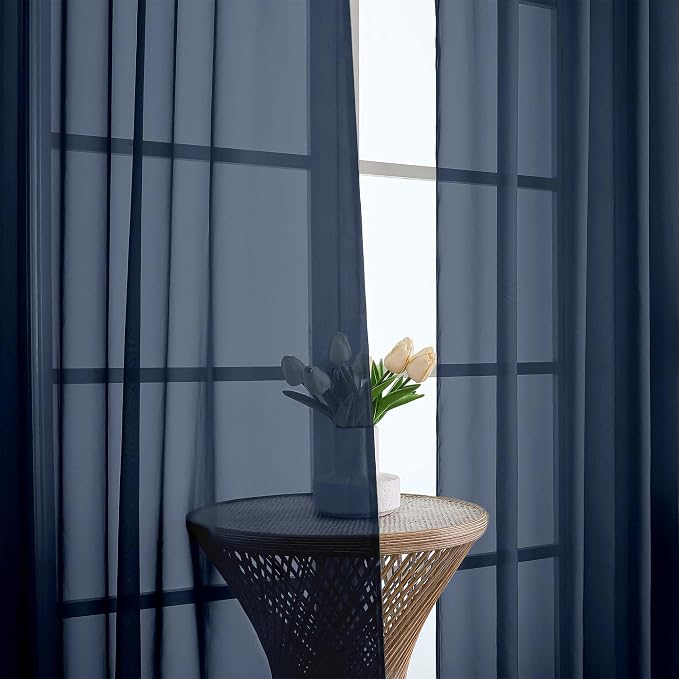 Chyhomenyc Navy Blue Sheer Curtains 63 Inches Long 2 Panels, Light Filtering - Image 9
