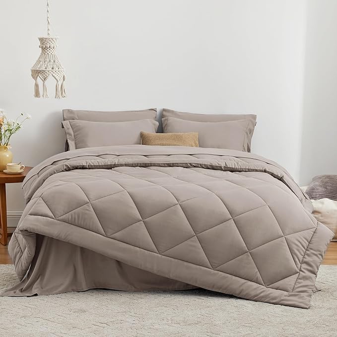 Love's cabin Full Comforter Set Burlwood, 7 Pieces Full Bed in a Bag, All Season Full Bedding Sets with 1 Comforter, 1 Flat Sheet, 1 Fitted Sheet, 2 Pillowcase and 2 Pillow Sham