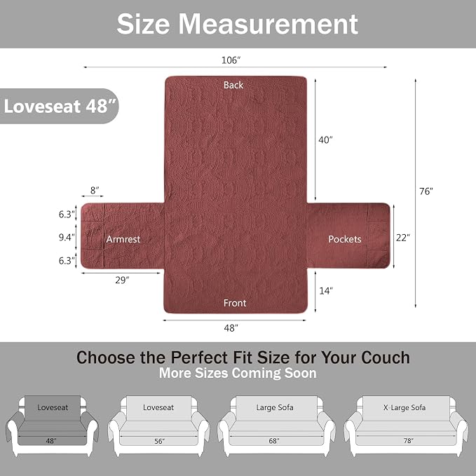 Red Loveseat Covers for 2 Cushion Couch, Water-Repellent Covers for Love Seat - Image 7