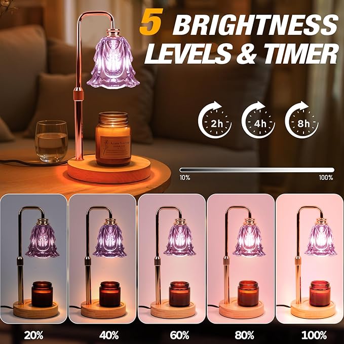 Candle Warmer Lamp with Timer and Dimmer, Electric Wax Warmers for Scented Candles with 5 Brightness Settings, Anti-Glare Lamp with Adjustable Height, Home Decor, Gift for Christmas, Birthday