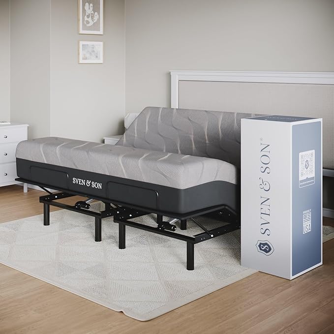 Sven and Son Essential Adjustable Bed Base (Frame) + 14 inch Hybrid Spring Matt (Medium Soft), Easy Assembly, Head and Foot Lift, Memory Positions, Zero Gravity, Wireless Remote - King