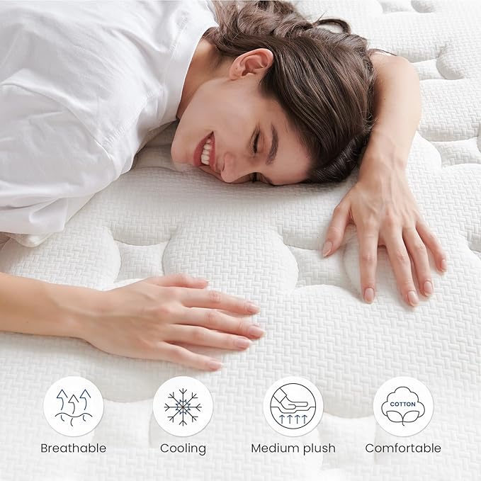 Full Size Mattress 10 Inch, Hybrid Full Mattress in a Box with Cooling Gel Memory Foam and Individually Pocket Innerspring for Support and Pressure Relief, Medium Firm