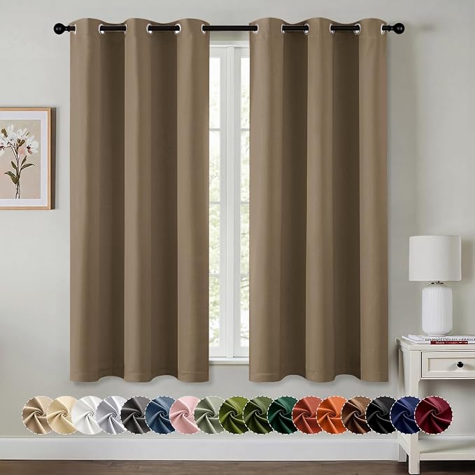 MIULEE Blackout Curtains for Bedroom 2 Panels 40 x 63 Inch Long Khaki | Thermal by MIULEE