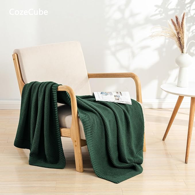CozeCube Christmas Green Seed Stitch Throw Blanket 60"x80", Farmhouse Decor | - Image 4