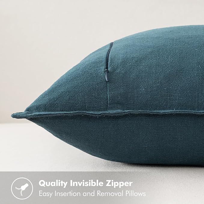 MIULEE Decorative Linen Pillow Covers 20x20 Inch Blue | Boho Farmhouse​ - Image 3