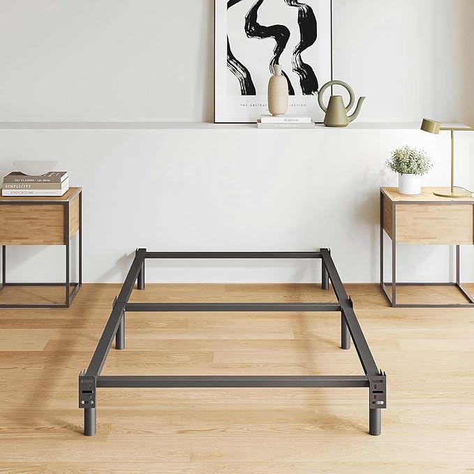Twin XL Size Bed Frame, 7 Inch Metal Basics Bed Frame,Low Profile Base for Box Spring, 6-Leg Support, Noise-Free, Easy Assembly, Black