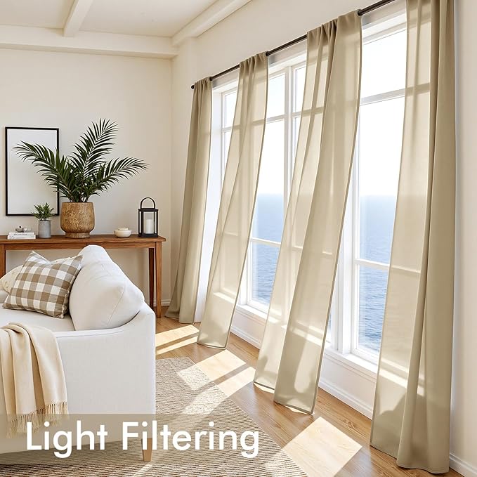 MIULEE Beige Sheer Curtains 96 Inches Long 4 Panels 42 x 96 Inches | Light - Image 4