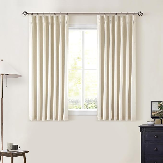 Cream Beige Pleated Black Out Linen 45 Inch Curtains - Image 9