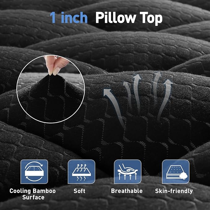 Dual Layer 3 Inch Memory Foam Mattress Topper Twin XL Size, 2 Inch Cooling Gel Memory Foam Plus 1 Inch Pillow Top Mattress Pad Cover, with 8-21 Inch Deep Pocket, Black