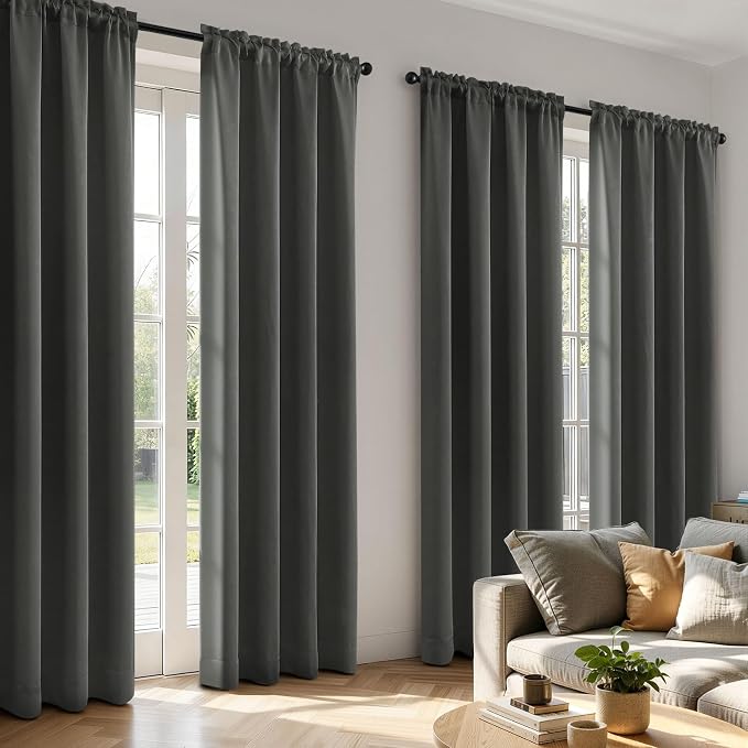 MIULEE 84 Inch Length Dark Grey Blackout Bedroom Curtains Set of 4 | Thermal - Image 2