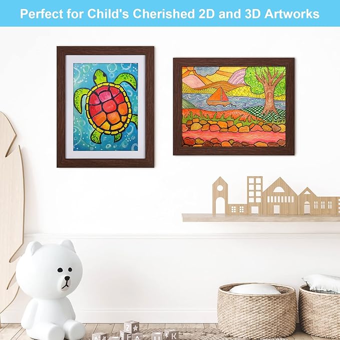 [3 Pack] Kids Art Frames, 10x12.5 Front Opening Kids Artwork Frames Changeable, Displays 8.5x11 With Mat and 10x12.5 Without Mat, Holds 50 Pcs, for 3D Picture, Crafts, Hanging Art, Portfolio Storage
