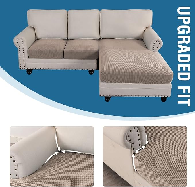 H.VERSAILTEX Sectional Couch Covers 3 Pieces Sofa Seat Cushion Covers L Shape - Image 7