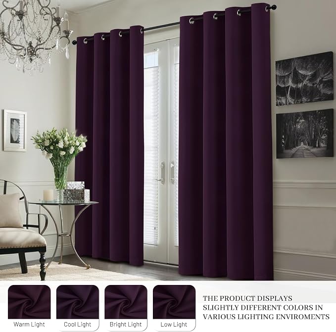 Yakamok Dark Purple 100% Blackout Curtains 63 Inches Long 50" Wide 2 Panels | - Image 8
