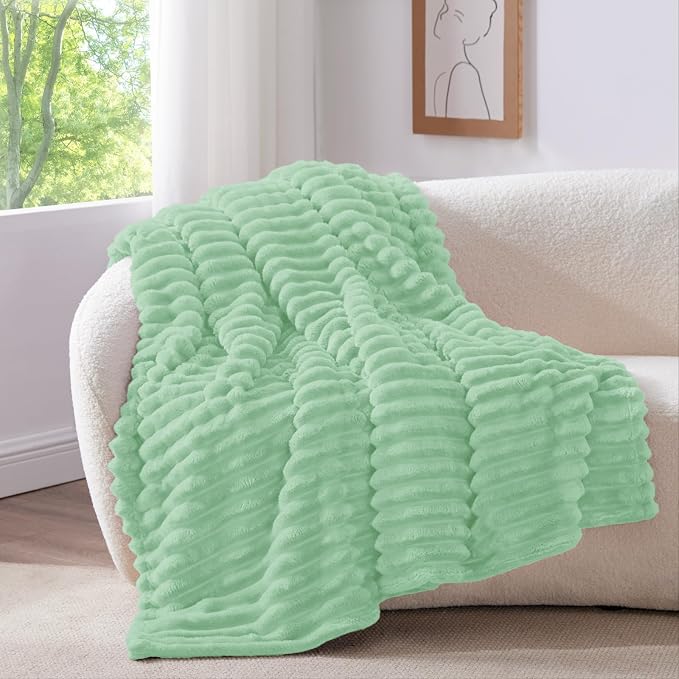 BEDELITE Ribbed Twin Blanket for Couch & Bed, Light Green, Warm Yet Lightweight - Image 2