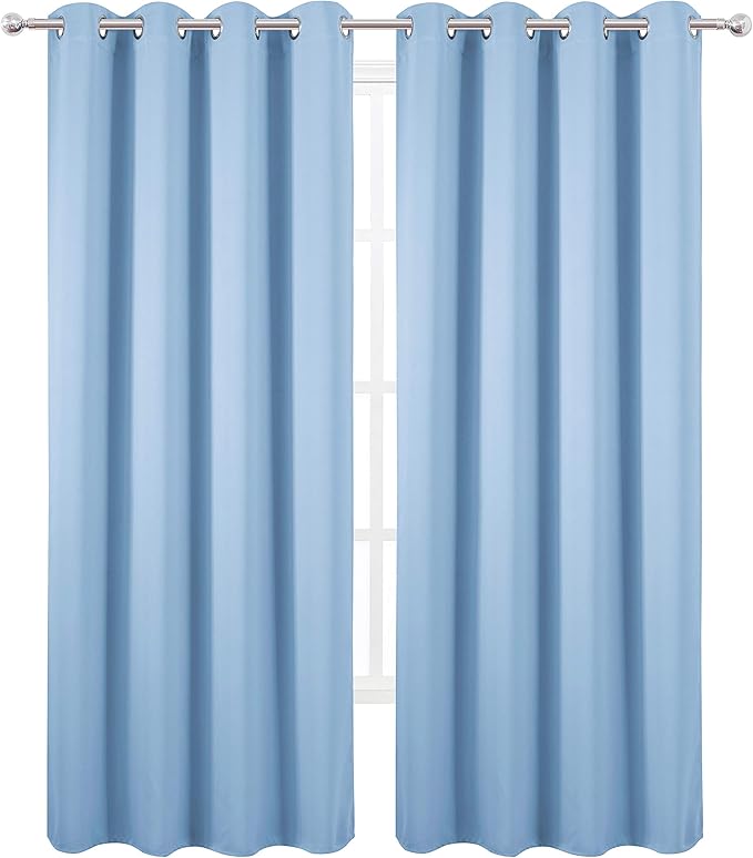 Blackout Curtains 66 x 95 inch/Sky Blue Curtains Set of 2 Panels/Thermal - Image 2