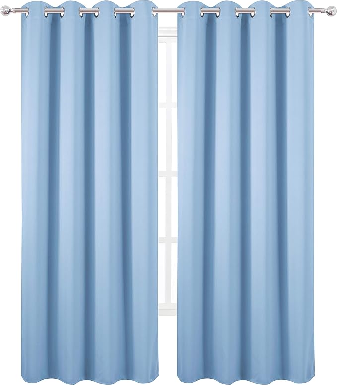 Sky Blue Thermal Blackout Curtains/52 x 84 Inch/Set of 2 Panels Room Darkening - Image 2