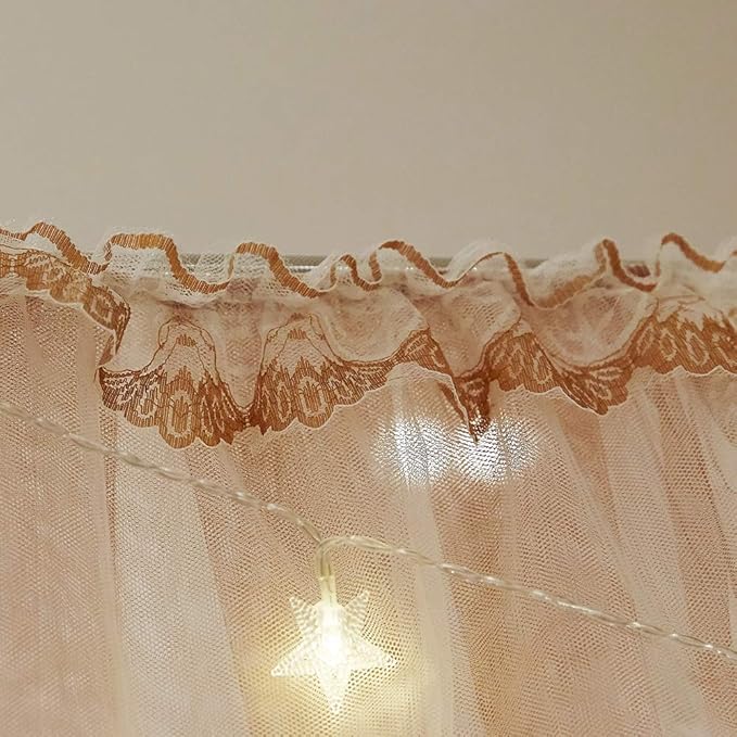 Joyreap Luxury 4 Corners Post Canopy Bed Curtains - Coral & White Cozy Drape Netting - Cute Princess Bedroom Decoration Accessories(Reddish Brown, 47" W x 78" L, Twin)