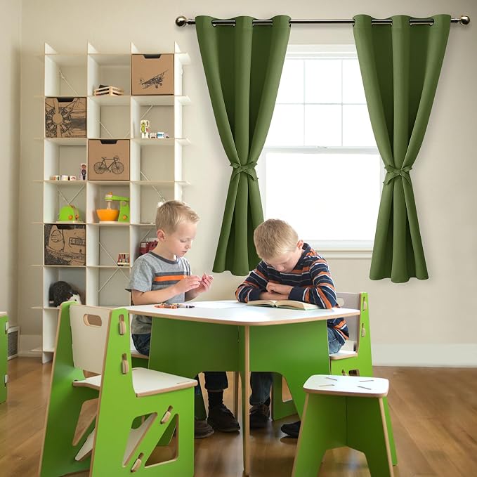 Room Darkening Curtains for Bedroom Olive Green 42x63 Inch 2 Panels | Thermal - Image 6