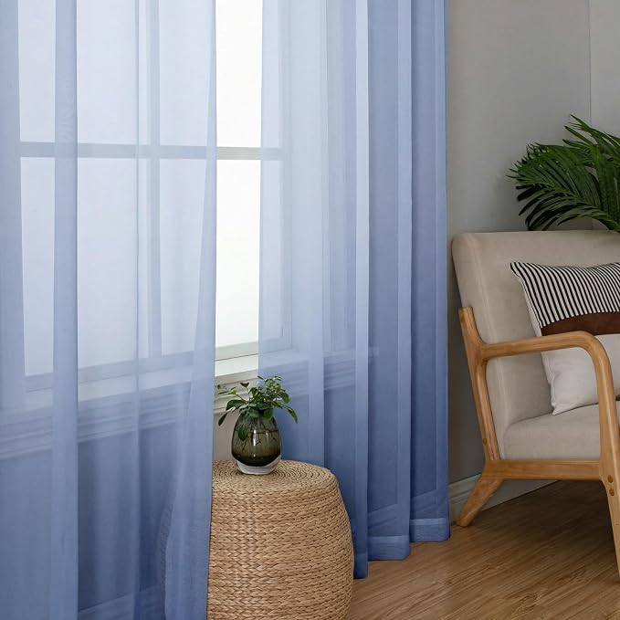 Denim Blue Sheer Curtains 96 Inches Long 2 Panels, Rod Pocket Light Filtering - Image 4