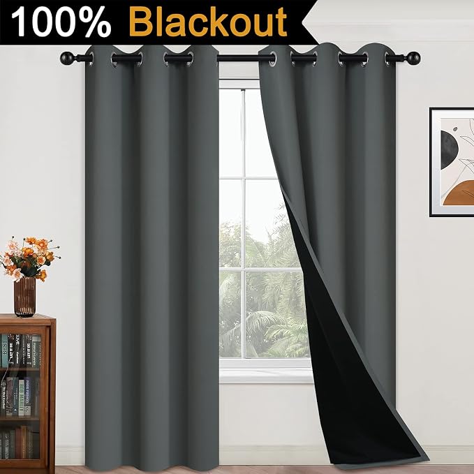 Yakamok Dark Grey 100% Blackout Curtains 84 Inches Long 42" Wide 2 Panels | - Image 2