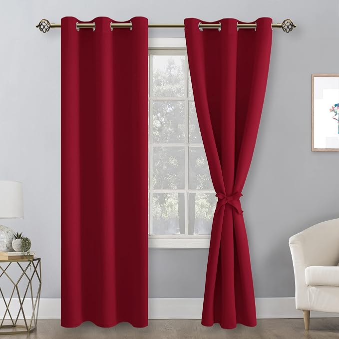 Blackout Curtains for Bedroom, 38 x 84 Inches Long, Christmas Red | Thermal - Image 8