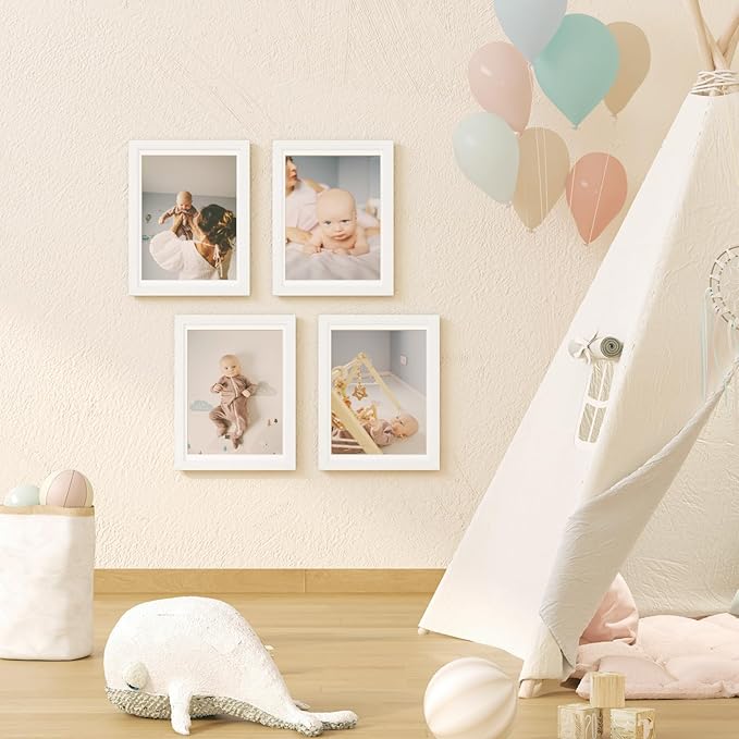 KINLINK 9x12 Kids Art Frames Set of 2, Solid Wood Kids Artwork Frames Changeable with Acrylic Front Opening Holds 150 Pictures, Art Frame for Kids Artwork with Mat or without Mat, White