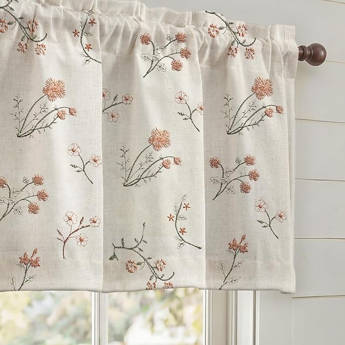 Kitchen Valances for Windows, Floral Embroidered 52x18 Inch 1 Panel | Country by Unknown