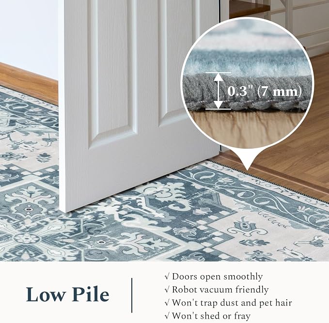 Rugflix 9x12 Area Rugs for Living Room, Washable Light Blue Large Rug | Machine - Image 4