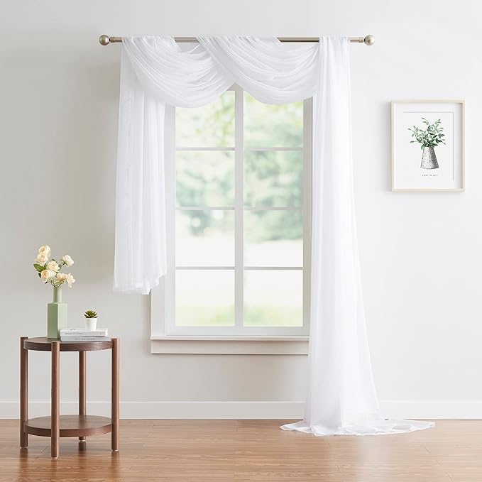Warm Home Designs 24 Feet Long White Sheer Window Scarf. These XXL Length Valance Scarves 54 X 288 Inches in Size. Great as Bed Canopy or Wedding Arch Draping Fabric. AM White 288"