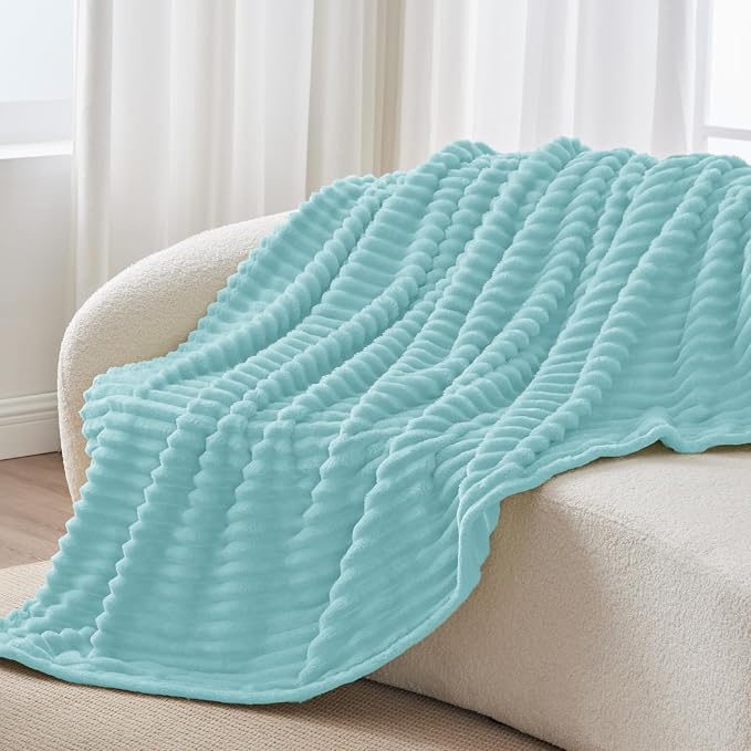 BEDELITE Ribbed Twin Blanket for Couch & Bed, Cloud Blue, Warm Yet Lightweight - Image 8