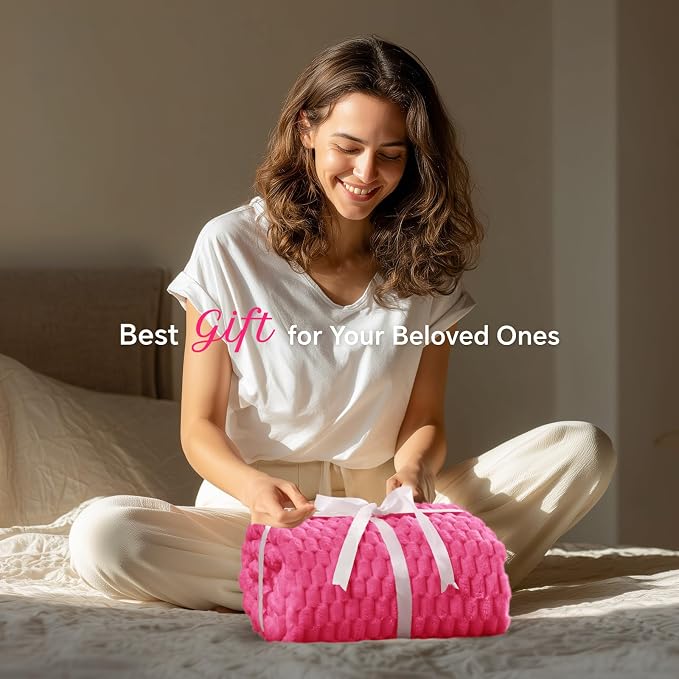 BEDELITE Hot Pink Twin Blanket for Couch, Soft Cozy Gifts for Women, 60*80 | 3D - Image 2