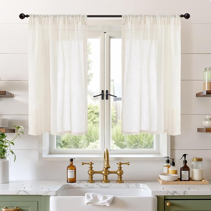 BGment Short Ivory Linen Curtains 40 Inches Long by BGment