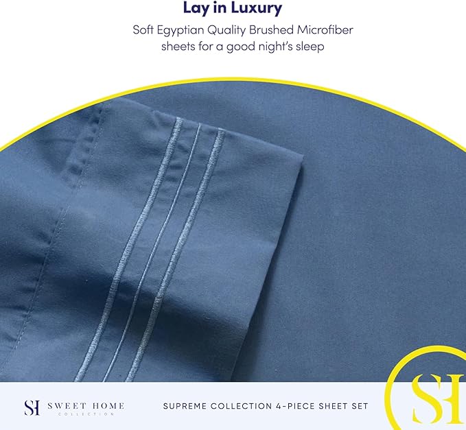 Full Size Sheet Sets - Breathable Luxury Sheets with Full Elastic & Secure Corner Straps Built In - 1800 Supreme Collection Extra Soft Deep Pocket Bedding Set, Sheet Set, Full, Denim