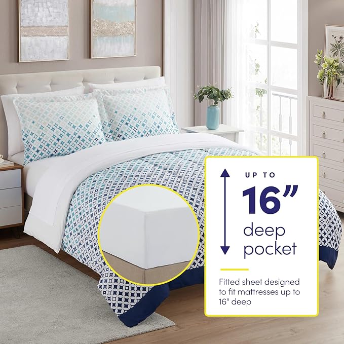 Sweet Home Collection 7 Piece Comforter Set Bag Solid Color All Season Soft Down Alternative Blanket & Luxurious Microfiber Bed Sheets, Genova, Queen