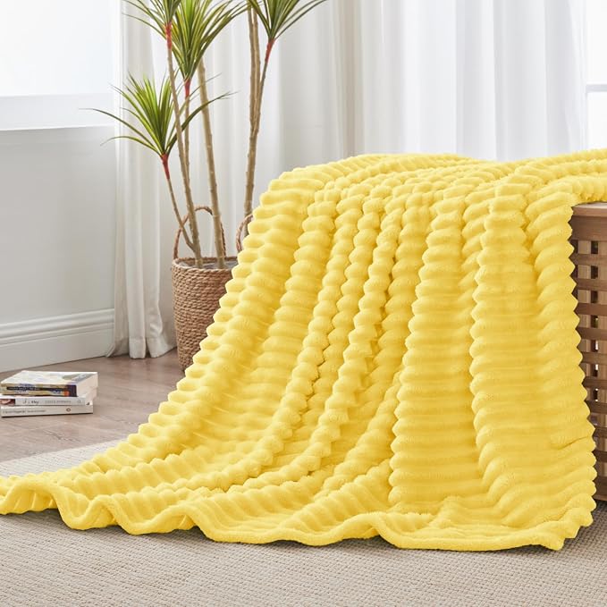 BEDELITE Striped Fleece Throw Blanket, Custard Yellow, Soft Cozy, Lightweight - Image 8