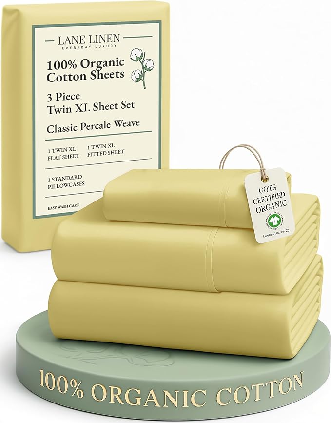 LANE LINEN Eco Friendly 100% Organic Cotton Fully Elasticized Twin XL Sheet Set, Low Pilling Fade Resistant Machine Washable Extra Long Twin Bedding Set, Soft & Comfy Cotton Sheets- Cocoon