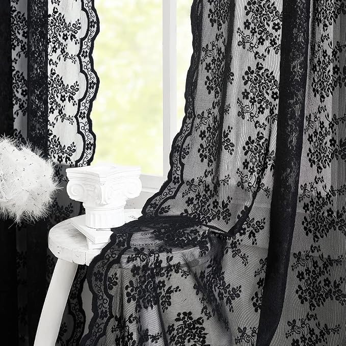 YJ YANJUN Vintage Lace Curtains 45 Inch Length-Victorian Dark Floral Pattern by YJYANJUN