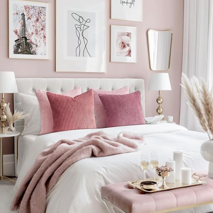 Topfinel Pink Throw Pillow Covers 16x16 Inch Set of 4, Soft Farmhouse Corduroy - Image 7