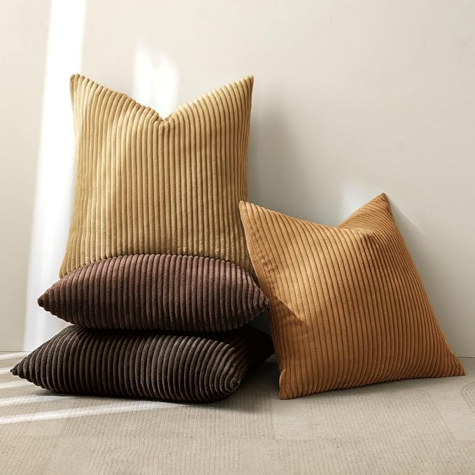 MIULEE Fall Corduroy Decorative Throw Pillow Covers Camel Brown 20x20 | Set of 4 - Image 4