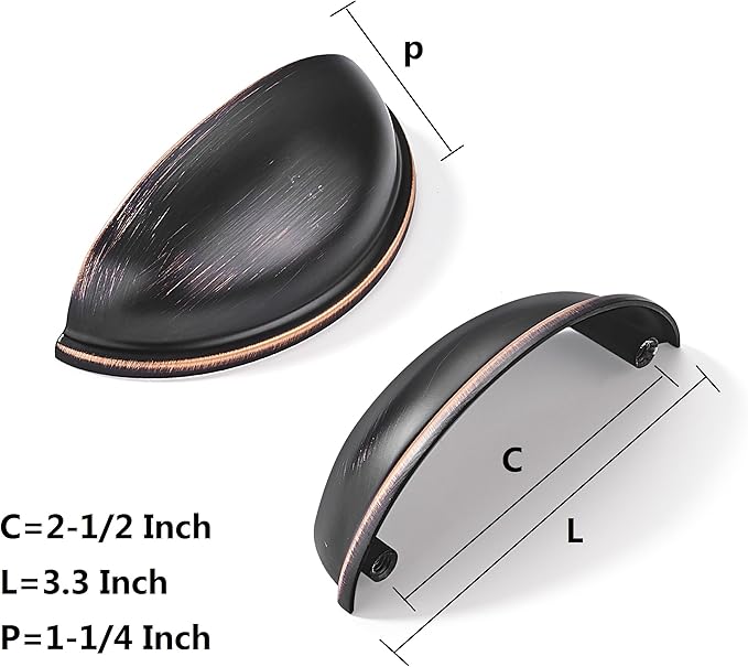 khtumeware 10 Pack 2-1/2" Drawer Pulls Oil Rubbed Bronze Cabinet Cup Pulls Kitchen Hardware Cabinet Handles Drawer Handles Knobs 2.5 inch Hole Center
