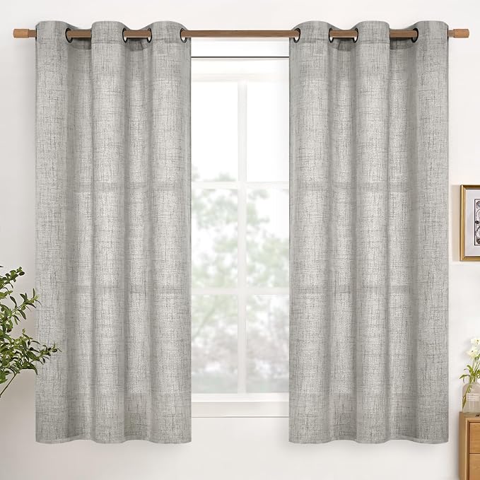 YoungsTex Dark Grey Linen Semi Sheer Curtains 45 Inch Length 2 Panels | by YoungsTex
