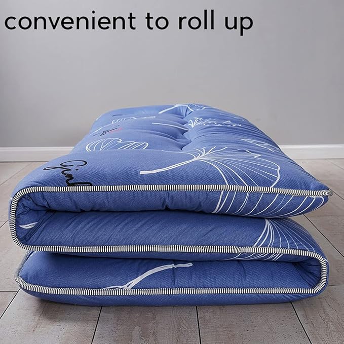 MAXYOYO Leaf Printed Japanese Futon Floor Mattress, Thicken Sleeping Pad Floor Bed Roll Up Camping Guest Mattress Folding Couch Bed, Twin Size