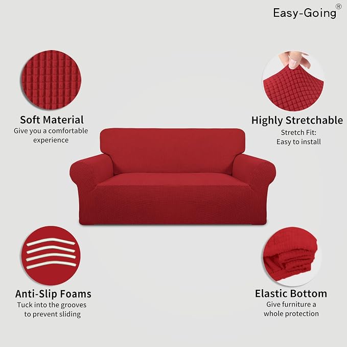 Easy-Going Stretch Oversized Loveseat Couch Covers Washable Christmas Red | - Image 3