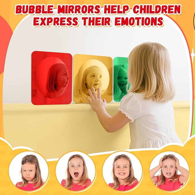 Geiserailie 3 Pcs Christmas Sensory Wall Mirror Acrylic Bubble Mirror Toys for Classroom Calming Corner Items - Sensory Room Have Visual, Tactile Stimulation (6 x 6 Inch,Red,Yellow,Green)
