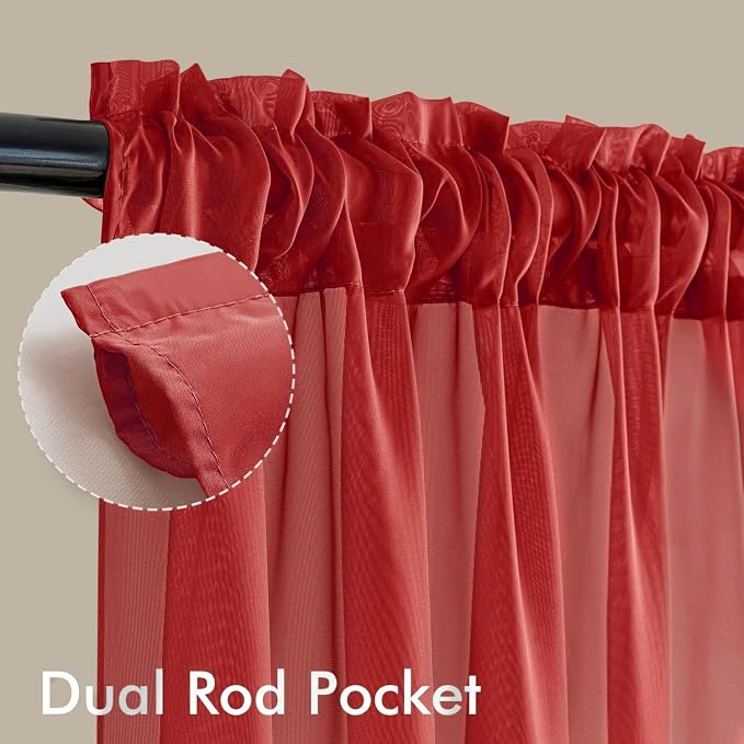 MIULEE Red Christmas Sheer Curtains 84 Inches Long 4 Panels 42 x 84 Inches | - Image 3