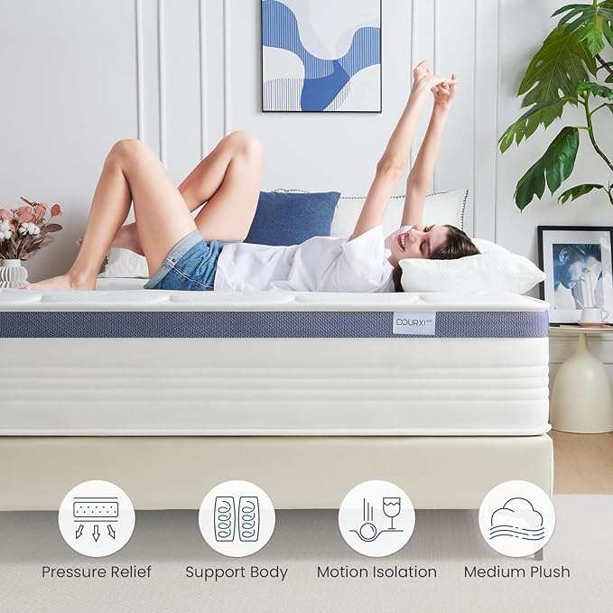 Full Size Mattress 10 Inch, Hybrid Full Mattress in a Box with Cooling Gel Memory Foam and Individually Pocket Innerspring for Support and Pressure Relief, Medium Firm