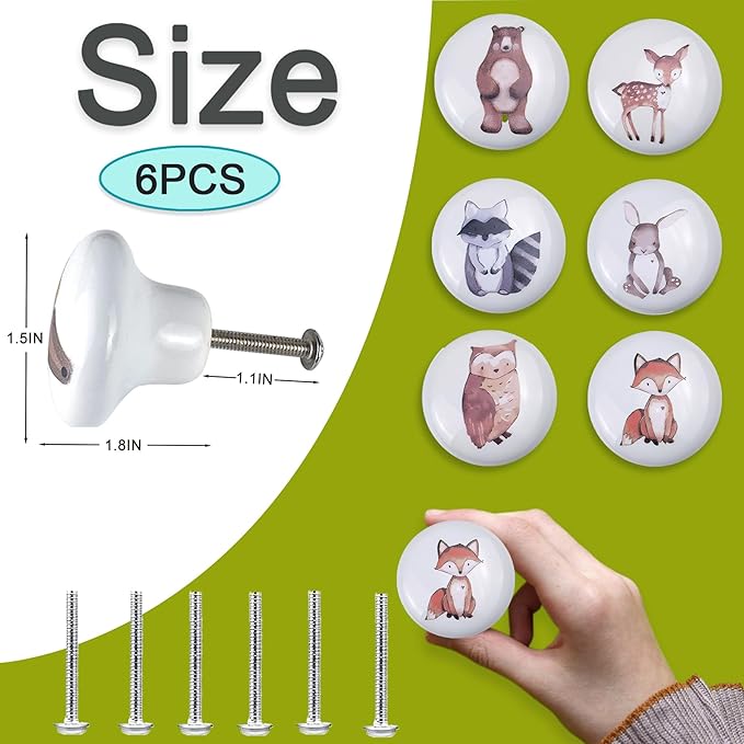 6pcs 1.5" 6 Pack Cute Nursery Kids Animals Ceramics Dresser Drawer Pulls Unique Decorative Cabinet Knobs (Rabbit)