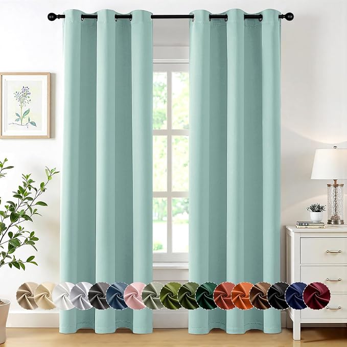 MIULEE Blackout Curtains for Bedroom 2 Panels 40 x 72 Inch Long Aqua | Thermal by MIULEE
